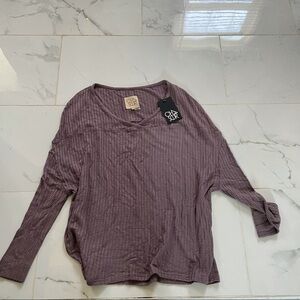 Chaser brand tan v neck knit sweater